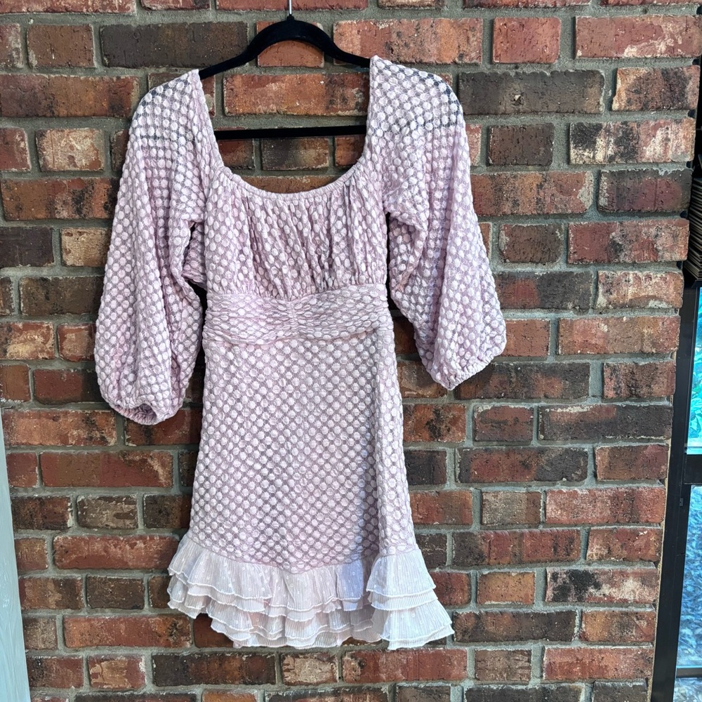 Mika & Gala womens swiss dot lace balloon sleeve tie back mini dress pink 8